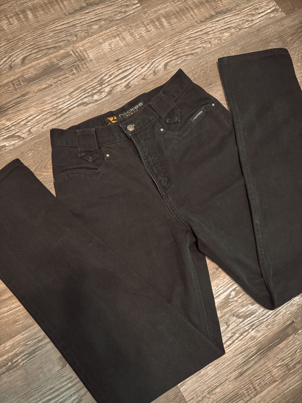 vintage 28" black rockies star bareback jeans